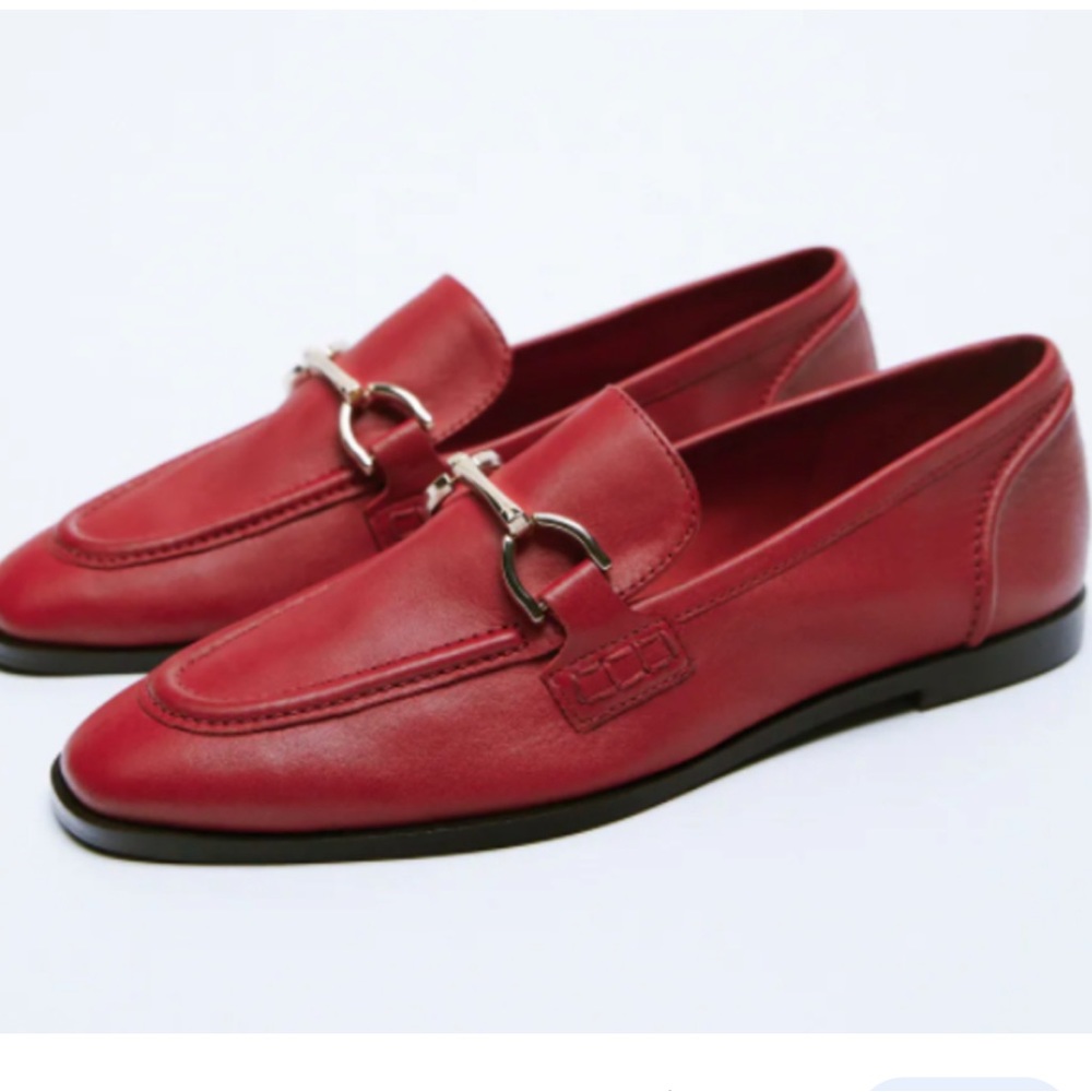 Zara leather red moccasins